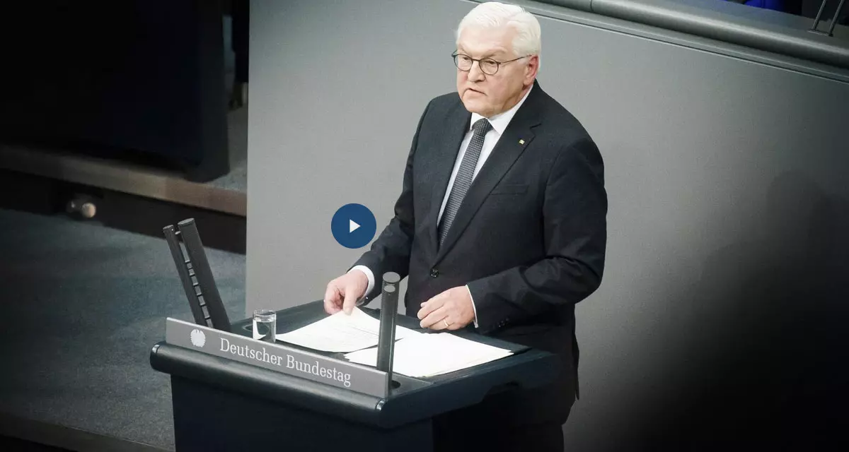 Rede vom Bundespräsident Frank-Walter Steinmeier zur Gedenkstunde des Deutschen Bundestages zum Tag des Gedenkens an die Opfer des Nationalsozialismus. 29.1.2025. Foto: Screenshot Film der Rede. © Deutscher Bundestag 
